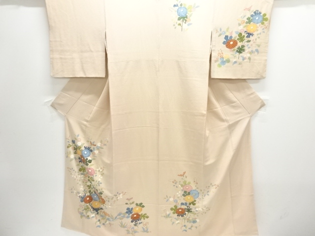 縮緬地　手描き友禅　菊に萩模様訪問着